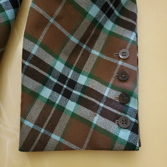 Givenchy Vintage 90's Multi-Color Plaid Women's Wool Blazer Logo Buttons Size 44 - Picture 16 of 16